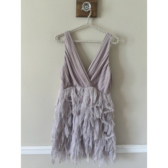 ArK&Co Womens Size L Lavender Feather Mini Dress Sleeveless Pleated Bodice - Picture 1 of 6